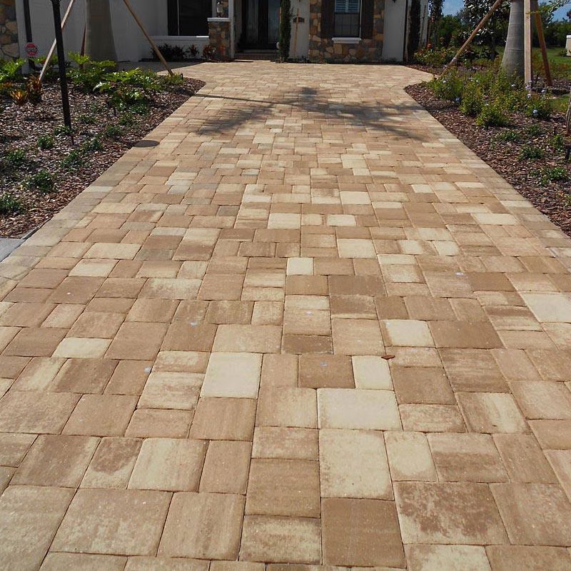 Cappuccino concrete pavers in a warm beige and tan blend leading to a home